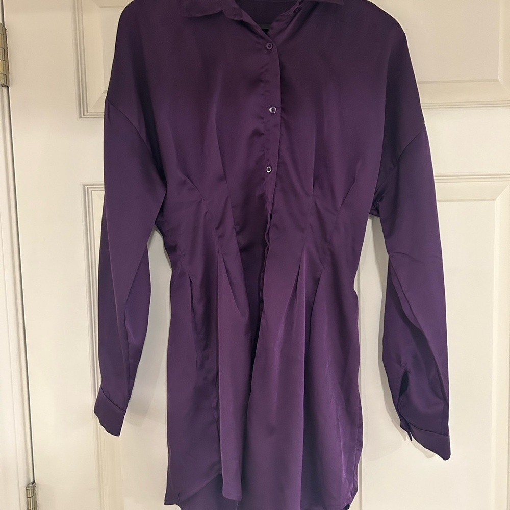 Purple Silk Button-Up Dress